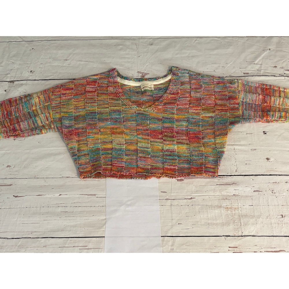 Urban Outfitters Rainbow Space Dye Cropped Sweater V-Neck Ribbed Knit XS